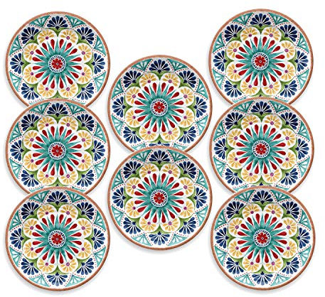Auntie Morags Purely Home Re-usable Rio Medallion Outdoor Camping/BBQ Plastic Melamine - Dinner Plate Set of 8