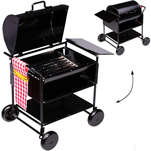 alles-meine.de GmbH Miniatur - Grill/Grillwagen - BBQ mit Deckel - aus Metall/Maßstab 1:12 - Diorama - Servierwagen - Barbecue - Garten Grillen - Kochen - Fleisch braten ..
