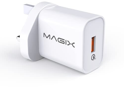 MAGIX Wall Charger Quick Charge 3.0 18W 3A , AC 100-240V to DC 6V 9V 12V (Qc 1.0 2.0 Compatible)(UK Plug)(White)