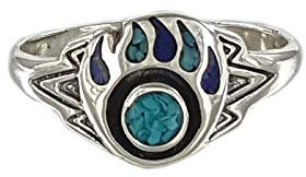 Indianerschmuck Ring Chip Inlay Türkis Lapis Bärentatze Westernschmuck Indianering Navajo Style Silver Fox (66 (21.0))