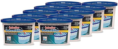 ZYBUX - 10 x Interior Dehumidifier 500ml - for Effective Reduction of Condensation Absorber, Mildew and Damp from cupboards, wardrobes, bathrooms, caravans, Boats and Vehicles