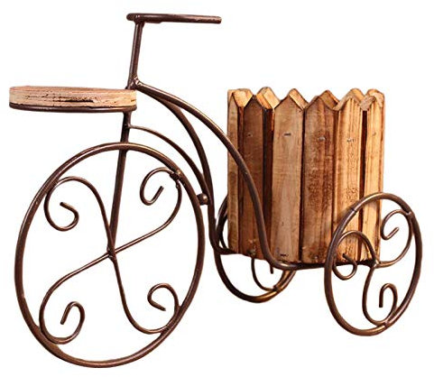 Tubayia Eisen Fahrrad Blumentopf Pflanztopf Pflanzgefäß Übertopf Ornament für Zuhause, Balkon, Büro (Holz Farbe)