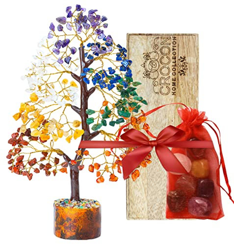 Albero della vita a 7 chakra - Albero della vita in cristallo con sette bicchieri di chakra vassoio base in legno pietre preziose cristallo regali spirituali albero artificiale albero decorativo