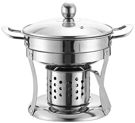 Mini Hot Pot Edelstahl Single Mini Kochfondue Täglicher Topfofen Chinesischer Hot Fondue Herd Mit Glasabdeckung Geschirr Alkohol Hotpot Für Camping, Party, Wohnheim - Einfach Zu Montieren