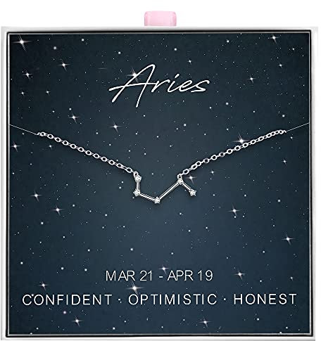 ALoveSoul 925 Sterling Silver Constellation Horoscope Zodiac Aries Necklace, Gift for Women Girls