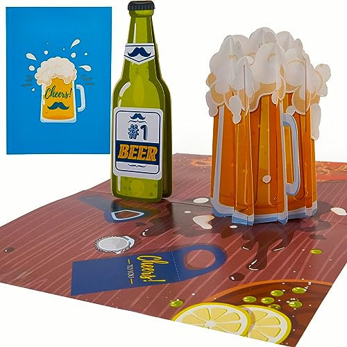 Liebessa Bier 3D Pop-Up Karte für den Mann - Handgemachte Jubiläum Glückwunschkarte, Geburtstagskarte mit Umschlag