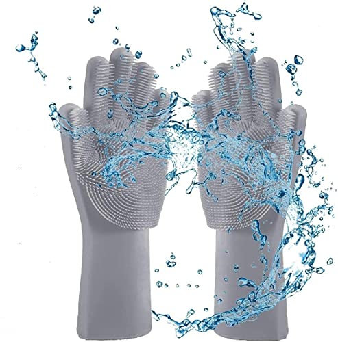 Louis Donné Gants de vaisselle, gants de ménage réutilisables en silicone, gants de vaisselle avec grattoir, gants de cuisine ménagers, gants de toilettage pour animaux de compagnie Gants de cuisine