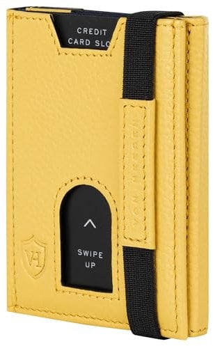 VON HEESEN Leder Slim Wallet - Geldbeutel mit RFID Schutz - Mini Geldbörse für Herren und Damen - Kartenetui Echtleder Karten Portemonnaie klein - Kreditkartenetui Gelb