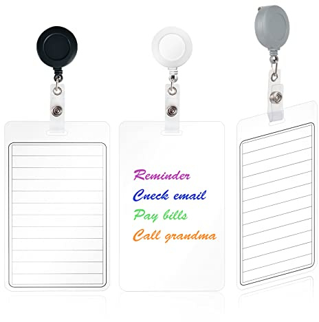 3 Pieces 3x5 Erasable Notepad Badge with Retractable Badge Reel or Clip Dry-Erase Pocket-Sized