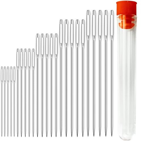 Sewing Needles Large Eye Sharp Point, 25pcs Large Eye Stitching Needles Hand Sewing Needles,Yarn Knitting Needles in a Clear Tube Sewing Needles Set 1.65'' 1.8'' 2'' 2.2'' 2.36''