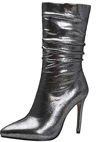 Lroey Reoly Stivaletti da Donna con Tacco a Spillo, Stivali da Festa Tacco Alto Appuntito Polacchine Senza Chiusura Brillantini 315 Argento Numero 38 EU