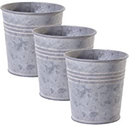 Jinfa Juego de 3 Macetas de Metal galvanizado para Plantas Flores maceteros Interior y Exterior cenicero | Tamaño: XS | Ø 9,3 cm x h 9,5 cm | 0,5L