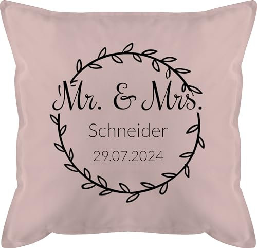 Kissen 50x50 - Hochzeit - Mr und Mrs - Verlobung Hochzeitstag Hochzeitsgeschenk Partner Geschenk Paare - 50 x 50 cm - Hellrosa - Geschenke & füllung hochzeitskissen personalisierte brautpaar Gift
