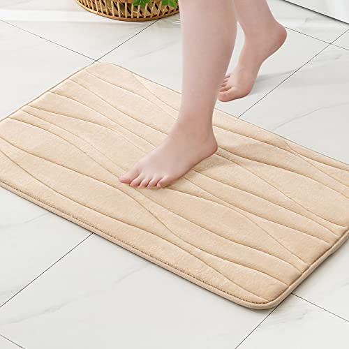 MIULEE Badematte Memoryschaum Badteppich rutschfeste Matte Memory Foam Teppich Badezimmerteppich Welle Muster saugfähige Badvorleger Duschvorleger Fussmatte Duschmatte für Badezimmer 40x60cm Kamel