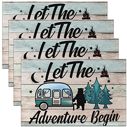 Camping Tischsets 30.5x45.7 cm, 4 Stück, rustikale Holz Camper kratzfeste Tischsets Bauernhaus Bär Silhouette Berg Mahlzeit Matten für Esszimmer Küchentisch, Grün Braun