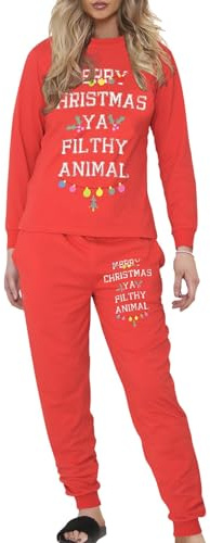 A2Z Mens Ladies Christmas Pyjama Set 2 Piece Cotton PJS Long Sleeve Top & Bottoms - PJS 207 Red Adult L
