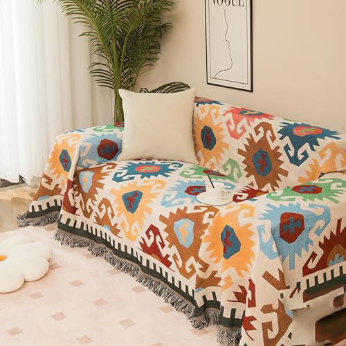 Czyminrout Boho Decke Sofadecke mit Quaste,Aztekischer ethnischer Stil Decke gewebte tagesdecke,für Zuhause,Büro,Reisen, Zelten (Wendedecke, 130 * 180cm)