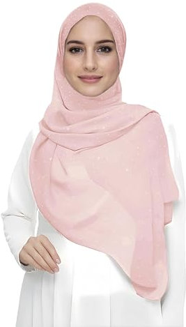 Lina & Lily Damen Hijab Kopftuch Schal mit Glitzer aus Premium Chiffon (Blush)