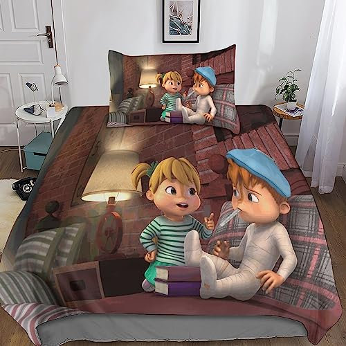 BARDYS Alvin and The Chipmunks Bettwäsche Bettbezug, Bettwäsche Set, Bettbezüge Mit Reißverschluss Und Bettdeckenbezug Kissenbezüge Single(135x200cm)