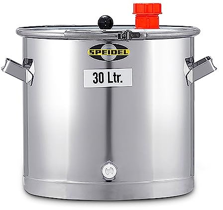 Speidel Gärbehälter Edelstahl 350 mm D, 30 Liter, Universalfass V2A Edelstahl für Lagerung, Transport und Vergären von Most, Wein, Saft, Gärfass Edelstahl 30L