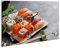 Wallario Handtuchhaken für Bad & Küche aus Glas 30 x 20 cm, Wand Handtuchhalter mit 4 Haken, Motiv: Sushi-Menü mit grünem Tee