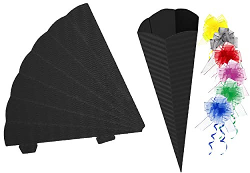 alles-meine.de GmbH Schultüte - Rohling Wellpappe - schwarz - 33-100 cm - Größe wählbar - incl. Schleife - mit/ohne Kunststoff Spitze - Zuckertüte zum selber Basteln - 6 ecki..