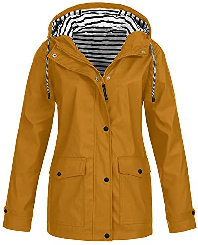 HOOUDO Damen Windbreaker wasserdichte und Winddichte Kapuze, dünn/Plüsch und verdickt modische und atmungsaktive Wandertour Herbst- und Winterwärme große Tasche lose Oversized Jacke