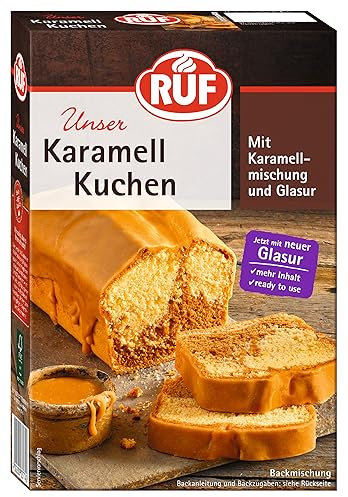 RUF Karamell-Kuchen, Grundbackmischung für einen Marmor-Kuchen mit Karamellgeschmack und Karamellglasur, extra saftig und locker