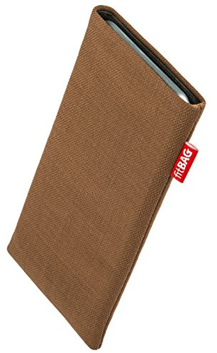 fitBAG Rave Braun Handytasche für Apple iPhone 15 Pro Max Tasche aus Textil-Stoff mit Microfaserinnenfutter | Hülle mit Reinigungsfunktion | Made in Germany