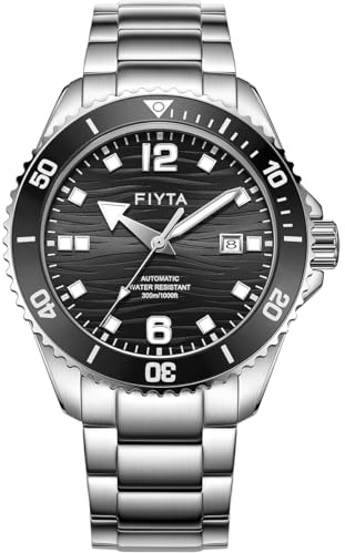 FIYTA Yachtsman Herren-Taucheruhr, automatische Edelstahl-Uhren für Männer, 300 m wasserdicht, 3-Zeiger-Datum, leuchtend, drehbare Lünette, 43,4 mm