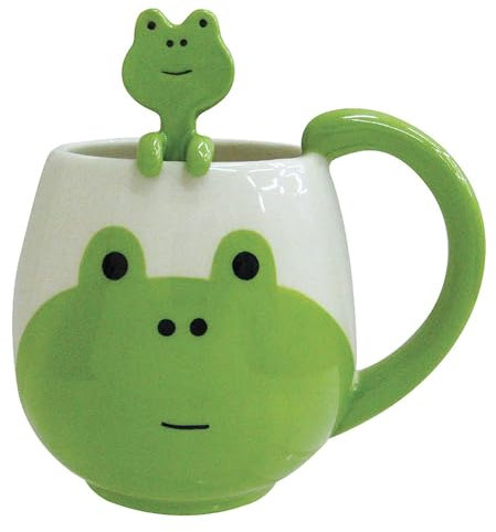 eKsdf Divertida taza de café con diseño de rana, taza de té con cuchara, 400 ml, taza de porcelana, taza de espresso, taza de cacao, regalo, taza para beber, taza de desayuno (rana)