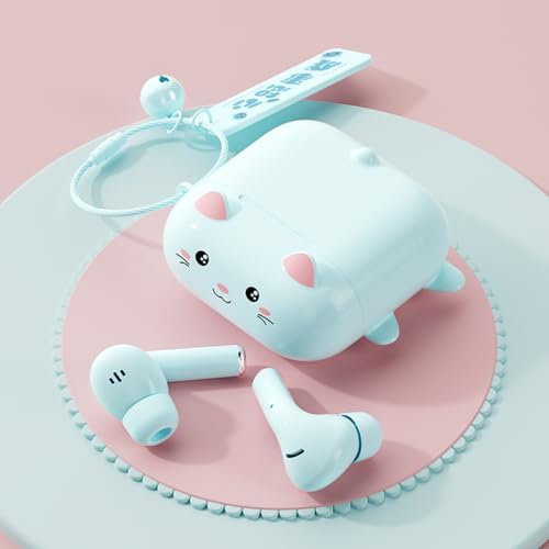 Ttbesmi Cute Kids Pink True Wireless Earbuds Girls Ear Buds for Kids for School Earphones with Case for iPhone Android Kawaii Headphones Kid Bluetooht Earbuds for Small Ear Canals Women