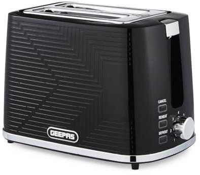 GEEPAS 2 Slice Toaster | 7 Browning Levels Cancel Defrost Reheat | For Thin Small Bread Slice, Removable Crumb Tray Cool Touch Housing High Lift | Space-Saving Design | 2 Yr Warranty 900W Black Opus