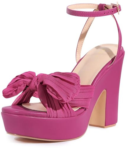 Allegra K Sandali con tacco alto con plateau e fiocco pieghettato da donna Rosa caldo 39