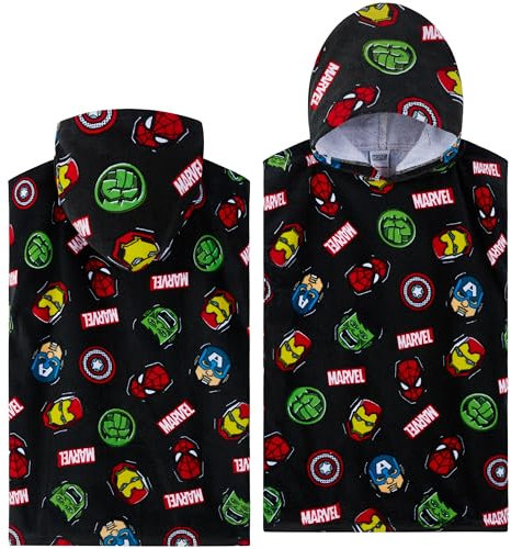 Marvel Spiderman Badetuch Poncho Badeponcho Kinder Strandtuch Jungen mit Kapuze Schnelltrocknendes Handtuch für Strand Schwimmen Duschen (Mehrfarbig Avengers, 6-9 Jahren)