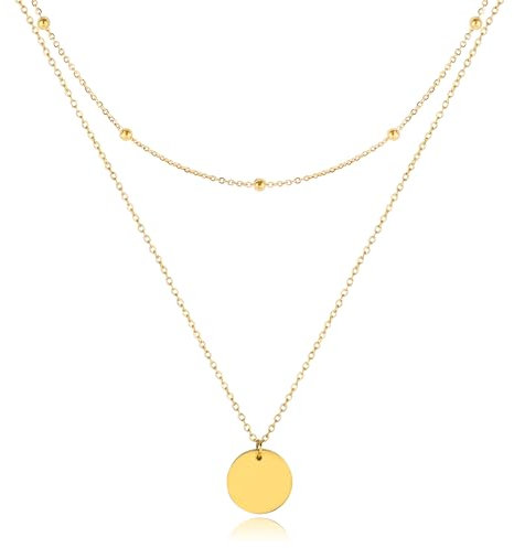 Rebundex Kette Damen Gold 18K Vergoldete Halskette Damen Gold, Doppelschichtige Goldkette Damen Layered Goldene Kette Gold mit Anhänger, Geschenke für Frauen Freundin Mama Mädchen