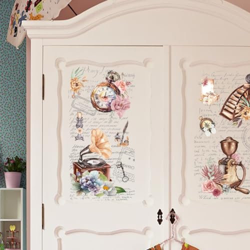 PLIGREAT 3 Blätter Reiben auf Transfers für Handwerk und Möbel Aufkleber Vintage Blumenaufkleber für DIY Holz Kleiderschrank Schublade Schrank Kühlschrank Tür Tisch Stuhl Dekoration
