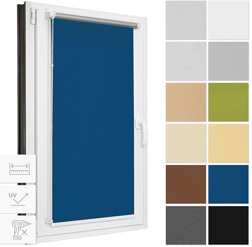 Estika Verdunklungsrollo ohne Bohren, Breite alle 1 cm - 56 cm x 120 cm - Blau - Thermorollo, Rollos für Fenster ohne Bohren, Sonnenschutz Fenster innen