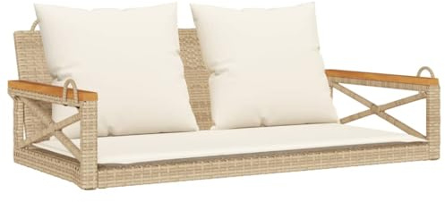vidaXL Hängebank mit Kissen Beige 109x62x40 cm Poly Rattan