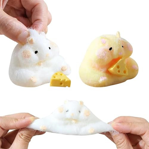 Calkrer 2 Pcs Hamster Squeeze Toy, Umweltfreundliches Silikon Anti Stress Spielzeug, Squishy Fidget Spielzeug, Sensory Toys, Toy with Cheese, Squishes Hamster.