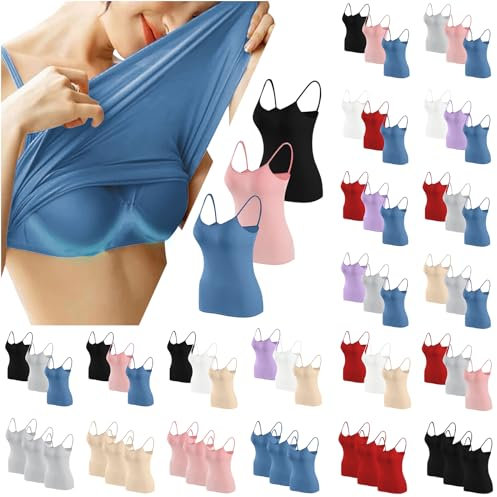 3PC Vest Tops for Women Camisole with Built in Bra,2 in 1 Camisole with Built in Padded Bra,Wirefree Support Yoga Sports Bras Gym Running Bottoming Thin Tank Tops Workout Sleeping Traveling Bra Vest