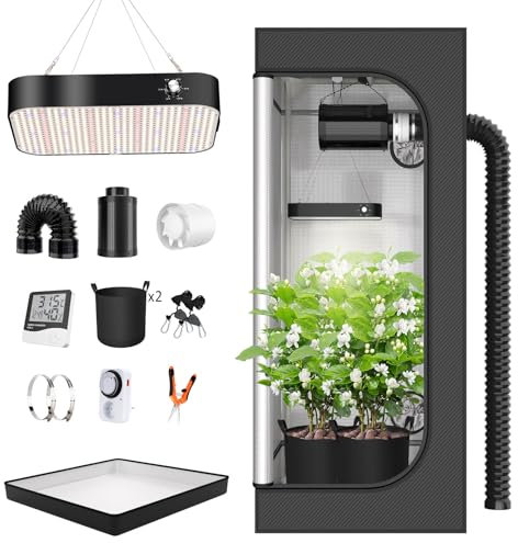 TOPRON Growzelt Komplettset Anbau Set mit 200W LED Vollspektrum Grow Lampe Dimmbar, 60x60x160cm GrowZelt Kit Komplettes Hydroponics Grow Tent Complete Set(60x60x160cm)