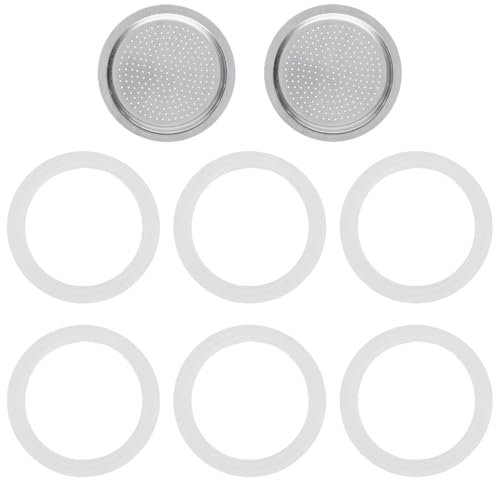 XPEX Juego de Repuesto de 6 Piezas, Incluye 6 Juntas y 2 Placas, Filtro Universal para Cafetera, Compatible con Moka Express, Dama, Italiana (6 Tazas)