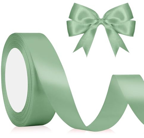 Altgrün Satinband Schleifenband Grün 23m, 2cm Breite, Geschenkband Grün Dekoband Hochzeit, Stoffband für Basteln Halloween Weihnachten Taufe Geburtstag Geschenkverpackung Deko Salbeigrün Seidenband