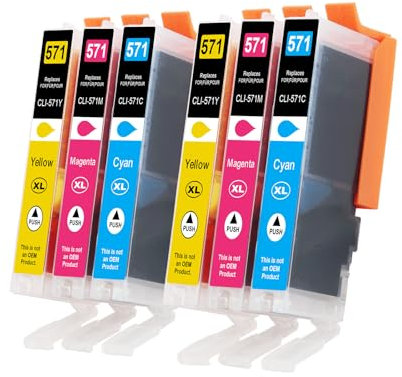 Tinnee 6X CLI-571 XL Druckerpatronen Kompatible für Canon 571 Multipack Canon 571XL für Canon Pixma TS5050 MG5750 TS5055 MG6852 MG5753 TS6050 TS5053 MG5752 MG5751