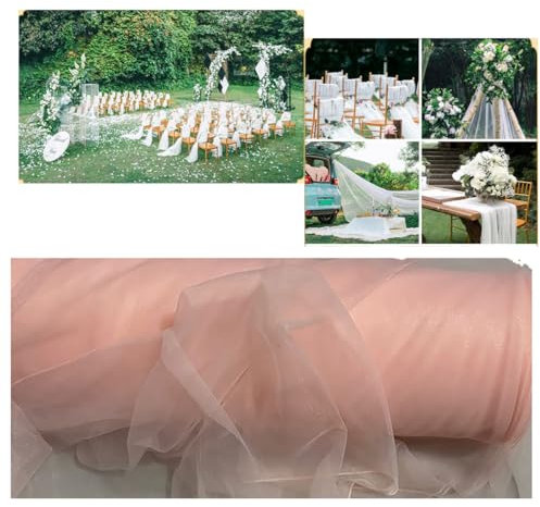 Tessuto in tulle, al metro, 20 m x 160 cm, trasparente, delicato, in tulle, a rete, per matrimoni, per cerimonie, feste, decorazioni per feste, regali, rosa chiaro