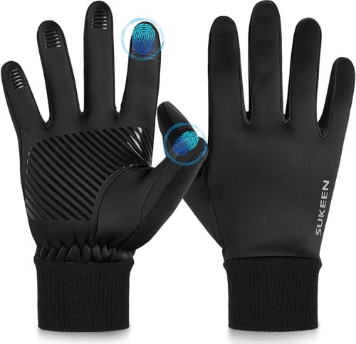 Sukeen Fahrradhandschuhe Herren Damen Winterhandschuhe, Touchscreen Handschuhe Thermohandschuhe Autofahrerhandschuhe Warme Schwarze Handschuhe Sporthandschuhe zum Radfahren Laufen Wandern