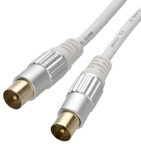 kenable Pro HQ Metal RF TV Aerial Cable Freeview Coaxial Lead Male to Male Gold Plated White 3m