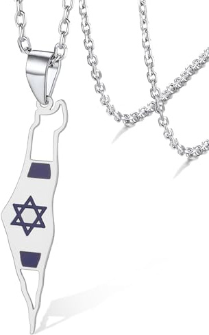 VASSAGO Israel Palästina Karte Halskette für Frauen Männer Edelstahl Stern von David Halskette Israel Palästina Halskette Hexagramm Magen David Jüdischer Schmuck