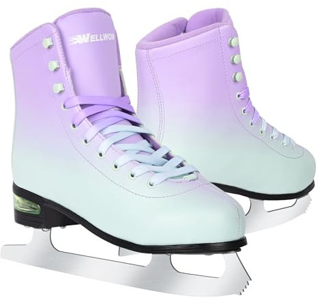 WELLWON Eiskunstlaufschuhe für Damen und Herren, klassisches Design, High-Top-PU-Leder, Schlittschuhe für draußen und drinnen, Figureskates für Anfänger